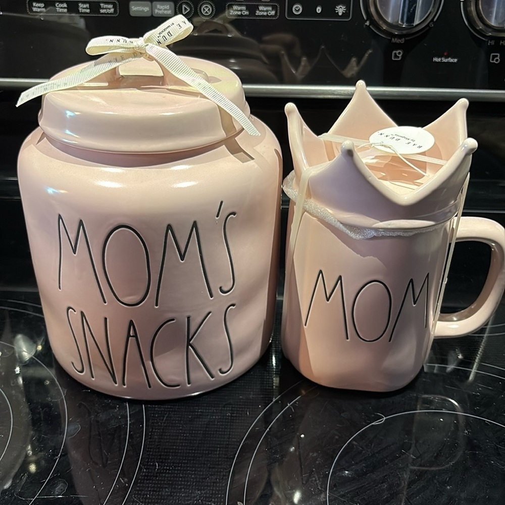 Rae Dunn Pink Mom’s Snacks Canister and Pink Mom Topper Mug